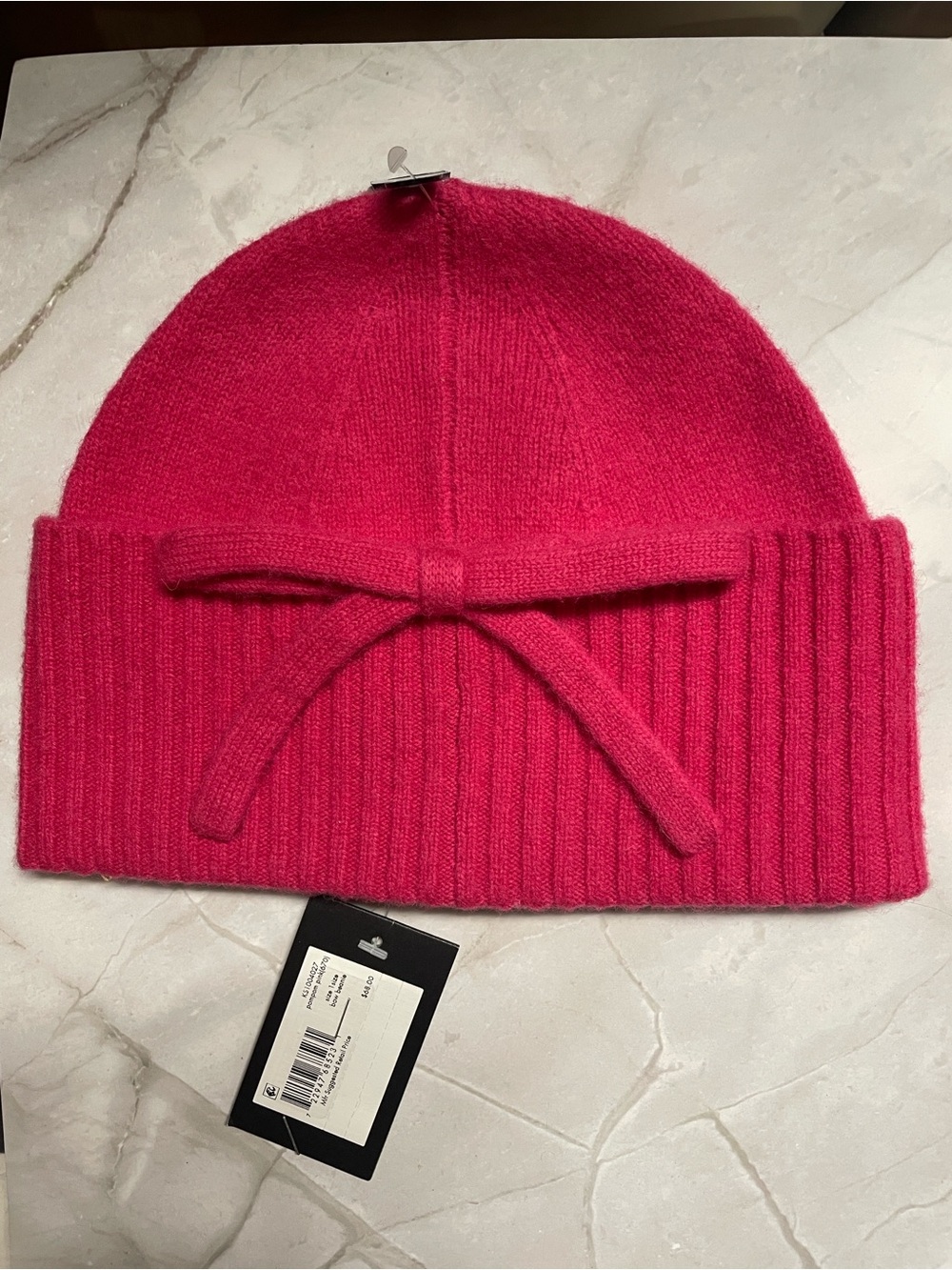 Kate Spade Hot Pink Knit Beanie with Front Bow